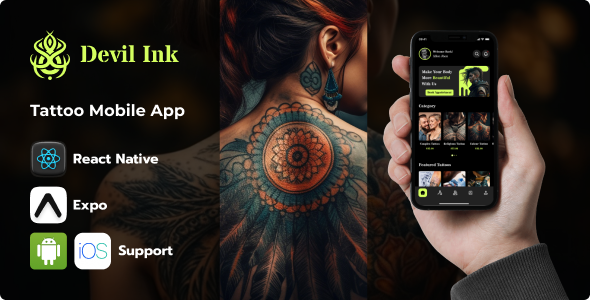 Devil Ink | Tattoo Shop Mobile App | React Native Expo Template - CodeCanyon Item for Sale