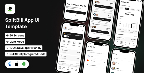Splitbill App UI Template | Bill Splitting App in Flutter | SplitwisePro App Template - CodeCanyon Item for Sale