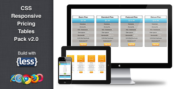 CSS LESS Responsive Pricing Tables Pack V2 - CodeCanyon Item for Sale