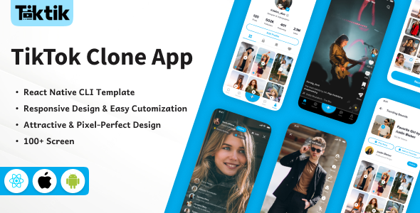 TikTok Clone - React Native Mobile App Template - Android/iOS UI Kit - CodeCanyon Item for Sale