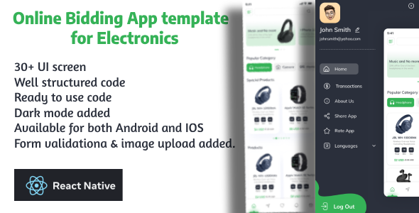 Auctioning and Bidding React Native App UI - CodeCanyon Item for Sale