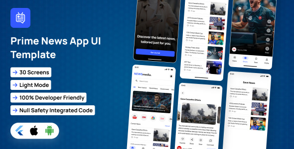 PrimeNews App UI Template | News App in Flutter | InfoHub App Template - CodeCanyon Item for Sale