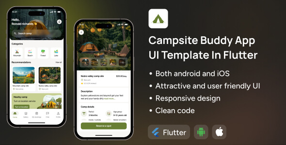 Campsite App UI Template | Camping Location Tracking App in Flutter | CampTrack App Template - CodeCanyon Item for Sale