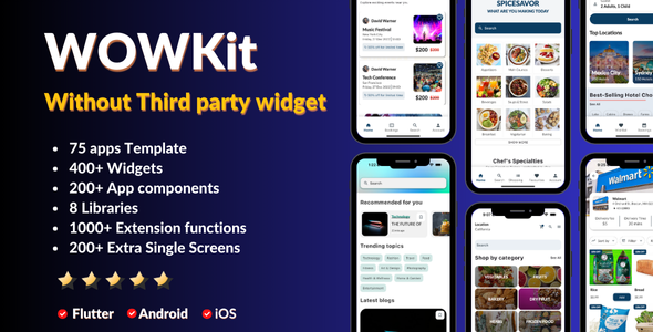 WOWKit Pro - Flutter UI KIt - 75 apps , 400+ widgets, 200+ components- WITHOUT THIRD PARTY WIDGETS - CodeCanyon Item for Sale