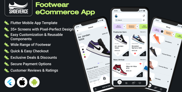 ShoeVerce - eCommerce App for Footwear Store - Flutter Mobile App Template | Android & iOS - CodeCanyon Item for Sale