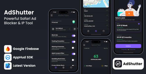 AdBlock, SpeedTest & IP Tool iOS App - CodeCanyon Item for Sale