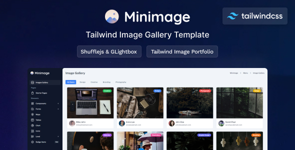 Minimage - Tailwind Image Gallery Setup HTML Template - CodeCanyon Item for Sale
