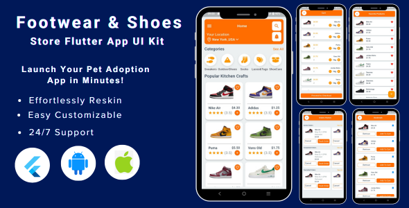 Shoes Store App -Footwear eCommerce Store Flutter Mobile App Ui Kit Template | Android & iOS - CodeCanyon Item for Sale