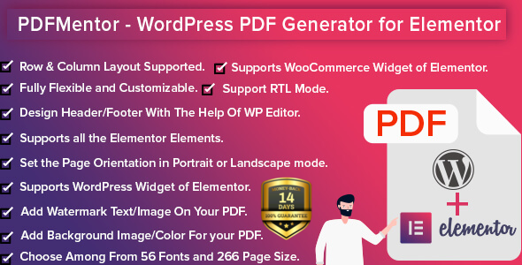 PDFMentor Pro - WordPress PDF Generator for Elementor - CodeCanyon Item for Sale