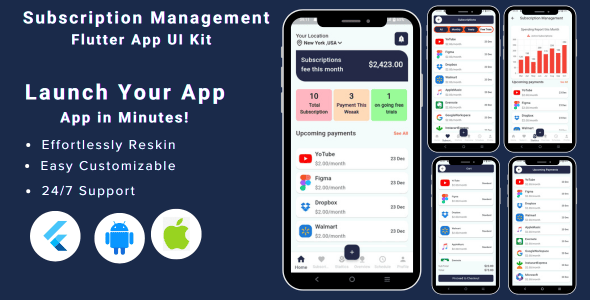 Subscription Management Flutter App UI Kit Template - CodeCanyon Item for Sale