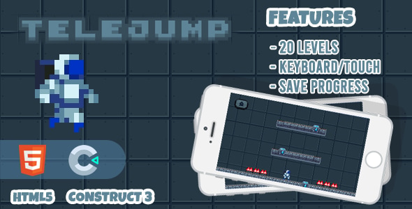 Telejump Pixel HTML5 Game in Construct 3 - CodeCanyon Item for Sale