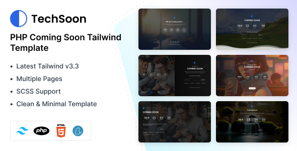Techsoon - Coming Soon Tailwind CSS 3 PHP Template - CodeCanyon Item for Sale