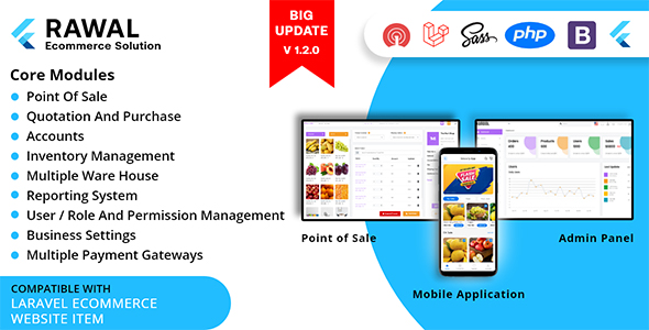 Rawal – Flutter & Laravel Ecommerce Solution with POS for Single & Multiple Location Business Brand - CodeCanyon Item for Sale