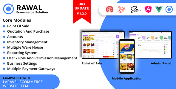 Rawal – Ionic & Laravel Ecommerce Solution with POS for Single & Multiple Location Business Brand - CodeCanyon Item for Sale
