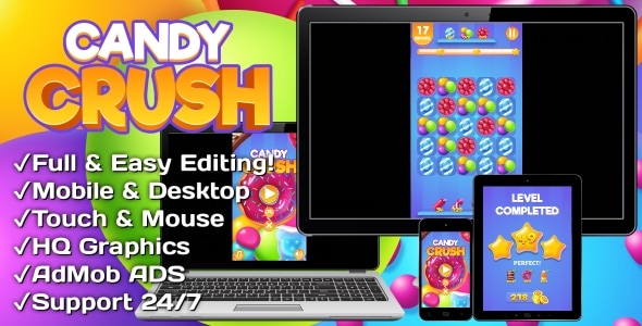 Candy Crush - HTML5 + Mobile Game (Construct 3) - CodeCanyon Item for Sale