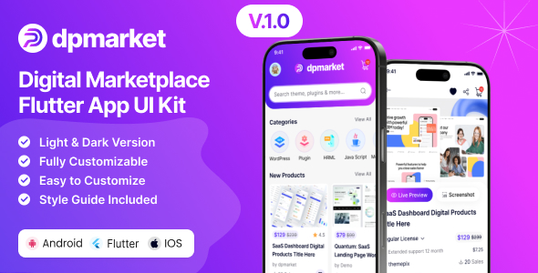 Dpmarket - Digital Marketplace Multi-Vendor Flutter App UI Kit | Android | iOS Mobile App - CodeCanyon Item for Sale