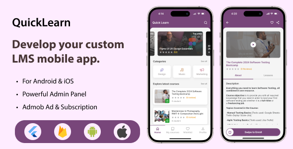 Quick Learn - Online Course Learning Flutter Mobile App | LMS App Flutter with Firebase Backend - CodeCanyon Item for Sale
