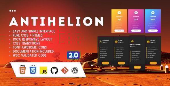 Antihelion - Responsive Web Pricing Tables Grids - CodeCanyon Item for Sale