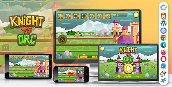 Knight vs Orc Game (Construct 3 | C3P | HTML5) Castle Protecting Game - CodeCanyon Item for Sale