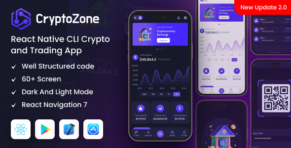 CryptoZone - React Native CLI Cryptocurrency Mobile App Template - CodeCanyon Item for Sale