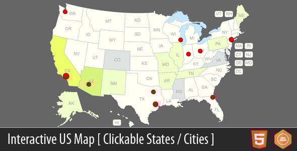 Interactive US Map - Clickable States / Cities - CodeCanyon Item for Sale