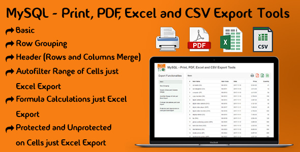 MySQL - Print, PDF, Excel and CSV Export Tools - CodeCanyon Item for Sale