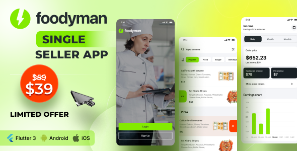Foodyman - Single Restaurant (with branches) Vendor App (iOS & Android) - CodeCanyon Item for Sale