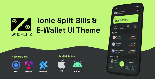 Ion Splitz -Ionic Split Bills & E-Wallet UI Theme | Ionic 8 | Capacitor 7 - CodeCanyon Item for Sale