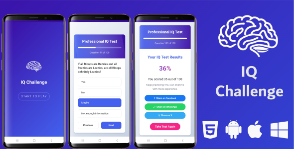 IQ Challenge - HTML5 Game - CodeCanyon Item for Sale