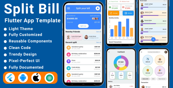 Ai-Powered Split Bill Flutter Mobile App Template | Split payment Flutter App - CodeCanyon Item for Sale