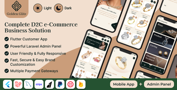 GoldenGlitz – D2C Jewelry Shopping Mobile App with Flutter & Laravel Backend with Admin panel (Andro - CodeCanyon Item for Sale