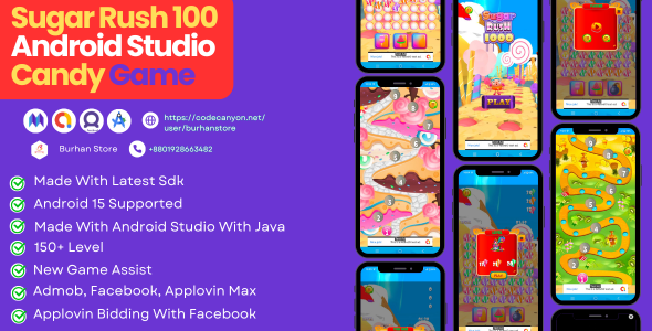 Sugar Rush 100 – Sweet Arcade Game Built with HTML5, CSS3, JavaScript in Android Studio - CodeCanyon Item for Sale