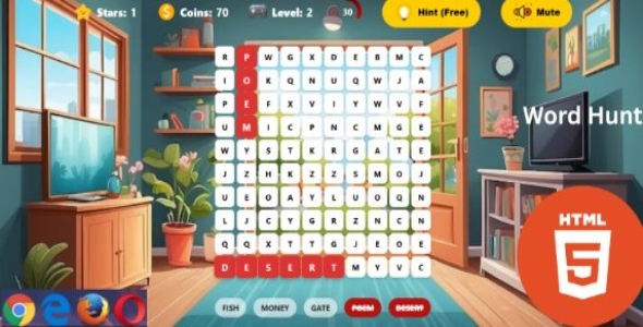Word Hunt - Responsive HTML5 Word Puzzle Game with Timer & Leaderboard - CodeCanyon Item for Sale