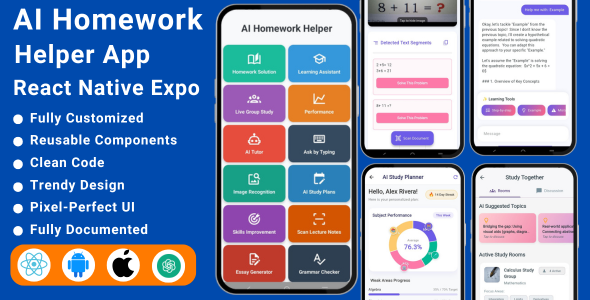 AI Homework Helper React Native Expo App | AI Learning React Native Expo App - CodeCanyon Item for Sale