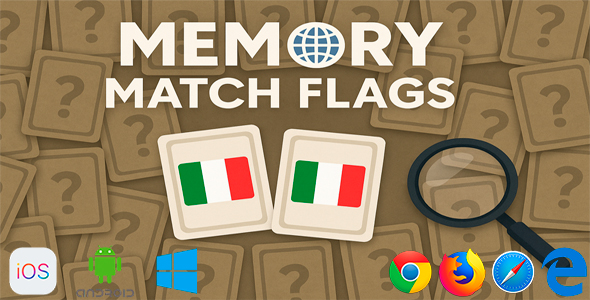 Memory Match Flags - HTML5 Game (Phaser 3) - 1000 Levels - CodeCanyon Item for Sale