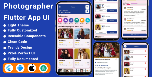 Photographer Booking Flutter App Template | Photography, Event, Wedding & Studio Booking - CodeCanyon Item for Sale
