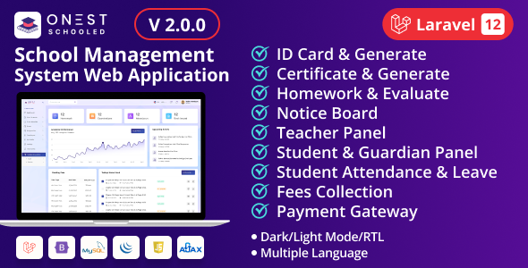 Onest Schooled - School Management System Laravel Script - CodeCanyon Item for Sale