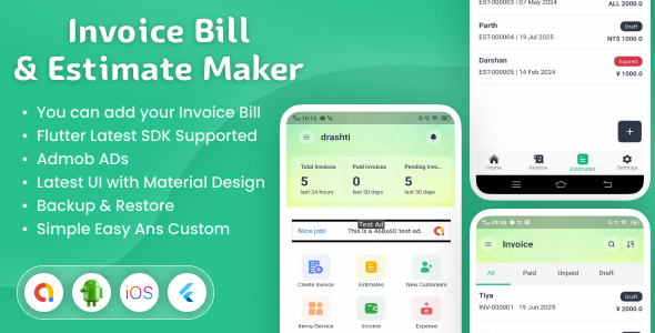 Invoice Bill Generator & Estimate Maker | Flutter App - CodeCanyon Item for Sale