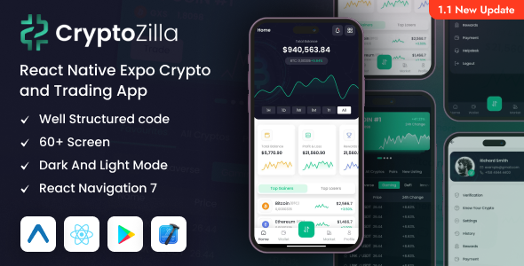 CryptoZilla - React Native Expo Cryptocurrency Mobile App Template - CodeCanyon Item for Sale