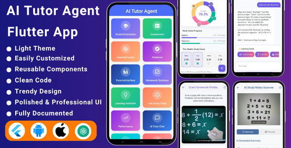 AI Tutor Agent Flutter App | Maths Homework Helper | AI Math Solver App | AI Assistant - CodeCanyon Item for Sale