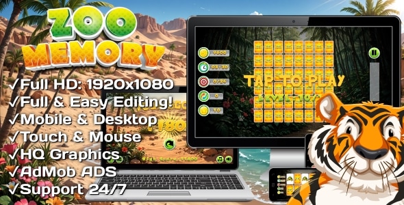 Zoo Memory - HTML5 Game 14 Levels + Mobile Version! (Construct 3 | c3p) - CodeCanyon Item for Sale