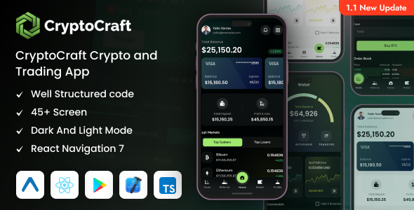 CryptoCraft - React Native Expo Cryptocurrency Mobile App Template - CodeCanyon Item for Sale
