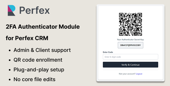 2FA Authenticator Module for Perfex CRM – Compatible with Google, Microsoft, Authy & More - CodeCanyon Item for Sale