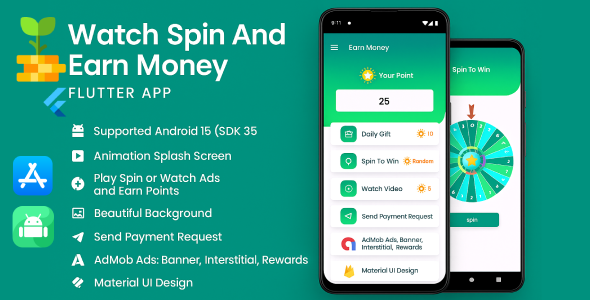 Watch Spin And Earn Money Flutter App (Android + IOS) - CodeCanyon Item for Sale
