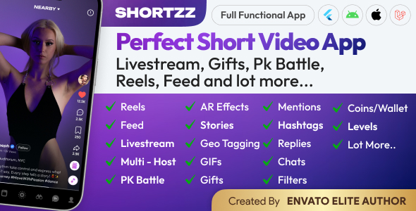 Shortzz : TikTok Clone - Short Video App Live streaming, PK Battle, Feed, Story etc. Flutter/Laravel - CodeCanyon Item for Sale