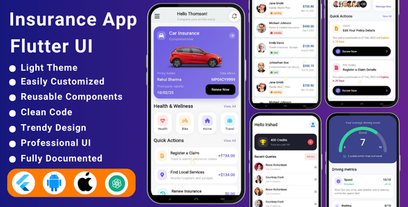 AI-Powered Insurance Agency Flutter App Template | Policy Management | Claims | Insurance App - CodeCanyon Item for Sale