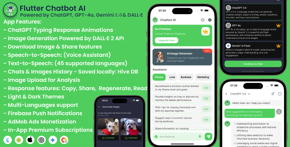 Flutter Chatbot AI - Powered by ChatGPT, GPT-4o & Gemini 2.0 | Image Generator | Voice Assistant - CodeCanyon Item for Sale
