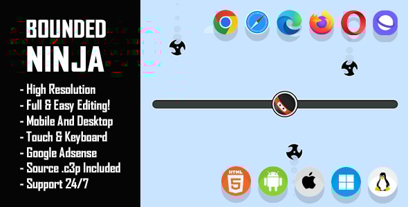 Bounded Ninja - HTML5 Game (Construct 3 / c3p) - CodeCanyon Item for Sale