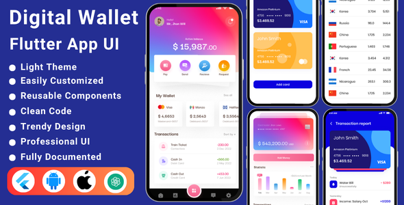 Digital Wallet Flutter App UI Kit - CodeCanyon Item for Sale