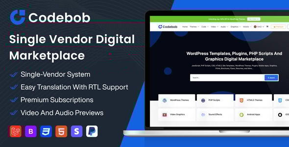 Codebob - Single-Vendor Digital Marketplace (SAAS) - CodeCanyon Item for Sale
